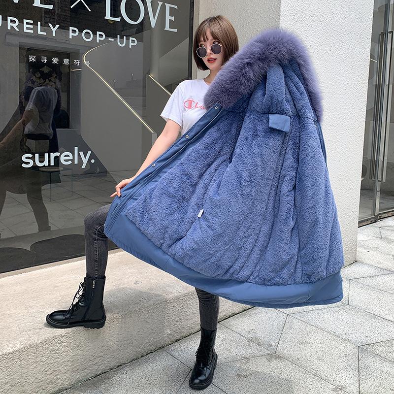 Женская осенне-зимняя тонкая теплая длинная парка с капюшоном и меховым воротником с длинным рукавом и плюшевой завязкой