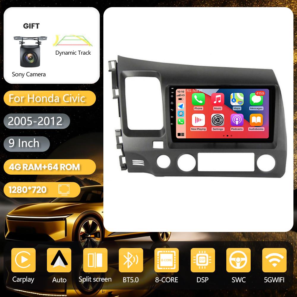 Autoradio multimédia Android 16 RSNAVI pour Honda Civic 8 2005-2012, Carplay, GPS, stéréo, Plug and Play