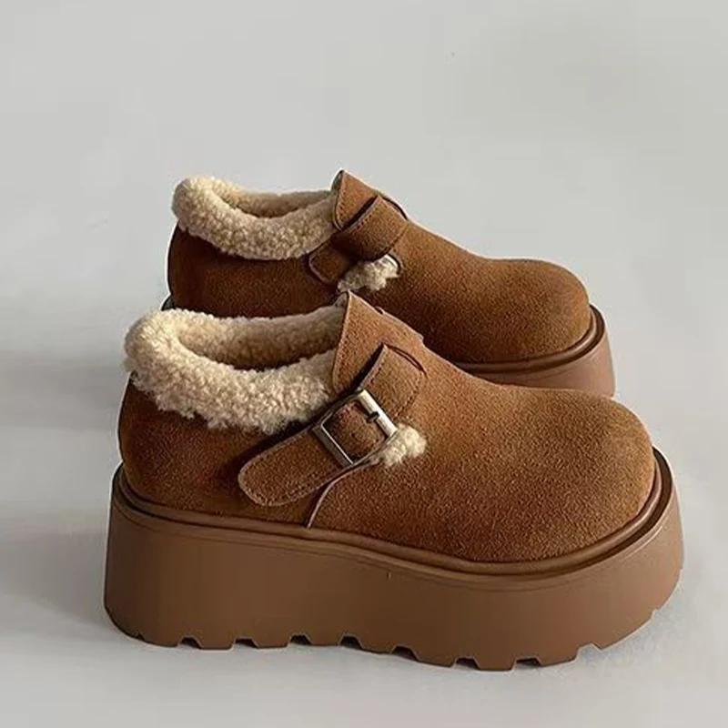 Замшевые женские зимние ботильоны на меховой платформе повседневные кроссовки хлопковые мокасины обувь зима 2025 тренд теплые прогулочные ботинки женские