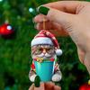 Украшение на елку Рождественская фигурка кота с подвеской в шапке Санты 2D Плоское акриловое подвесное украшение