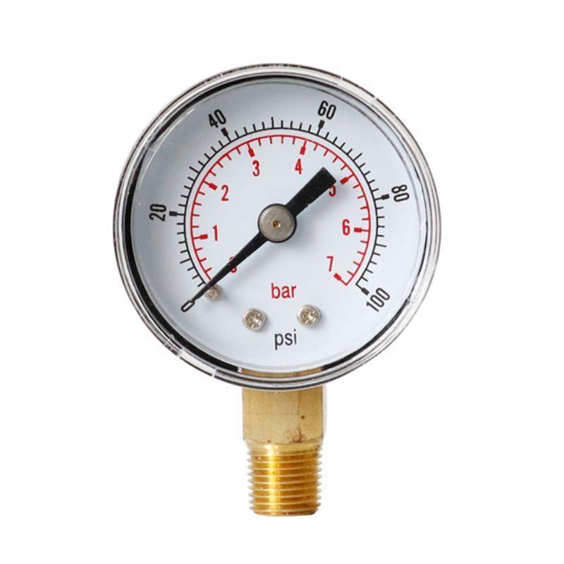 Манометр 40 мм, нижнее подключение 1/8" BSPT, 15, 30, 60, 100, 160, 200, 300 PSI и Бар, для воздуха, газа, воды, топлива, жидкостей.