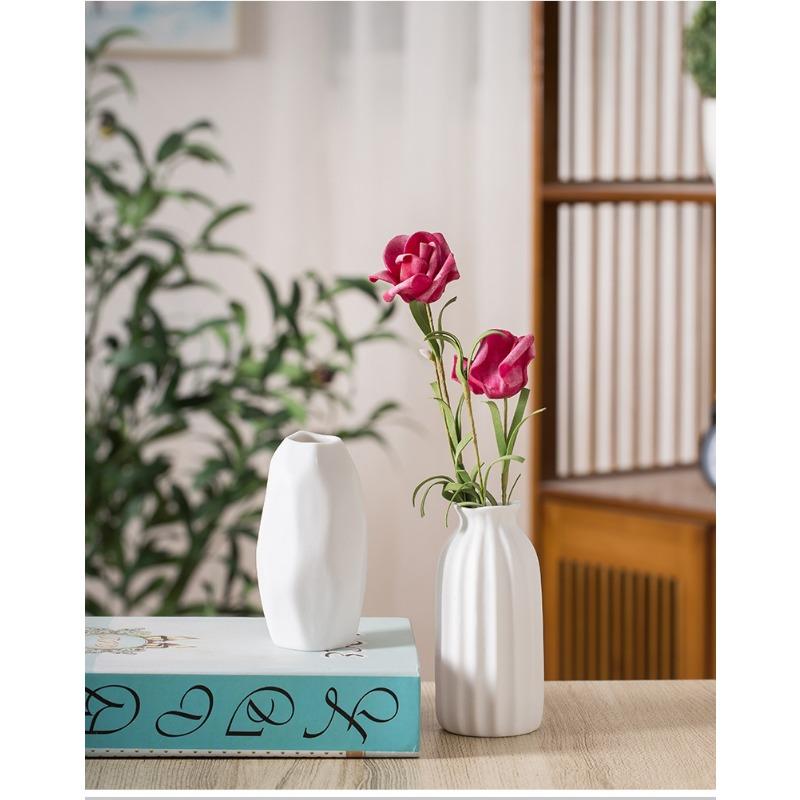 Plain-fired Matte White Ceramic Flower Arrangement Small Vase Creative and Simple Living Room Home Dried Flower Ornament