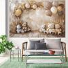 2D Flat Vintage Bear Banner Neutral Tones for Gender Neutral Baby Shower Background Cloth