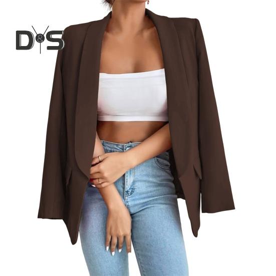 Женский костюм, пальто с лацканами, длинный рукав, открытая передняя расстегнутая планка, пиджак, однотонная свободная деловая верхняя одежда