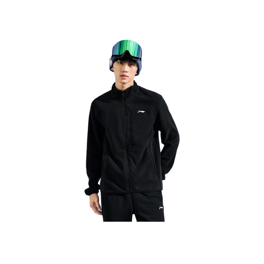 Li-Ning Comfortable Casual Minimalist Stand Collar Zipper Fleece Jacket Men Jackets Black AENUN001-1