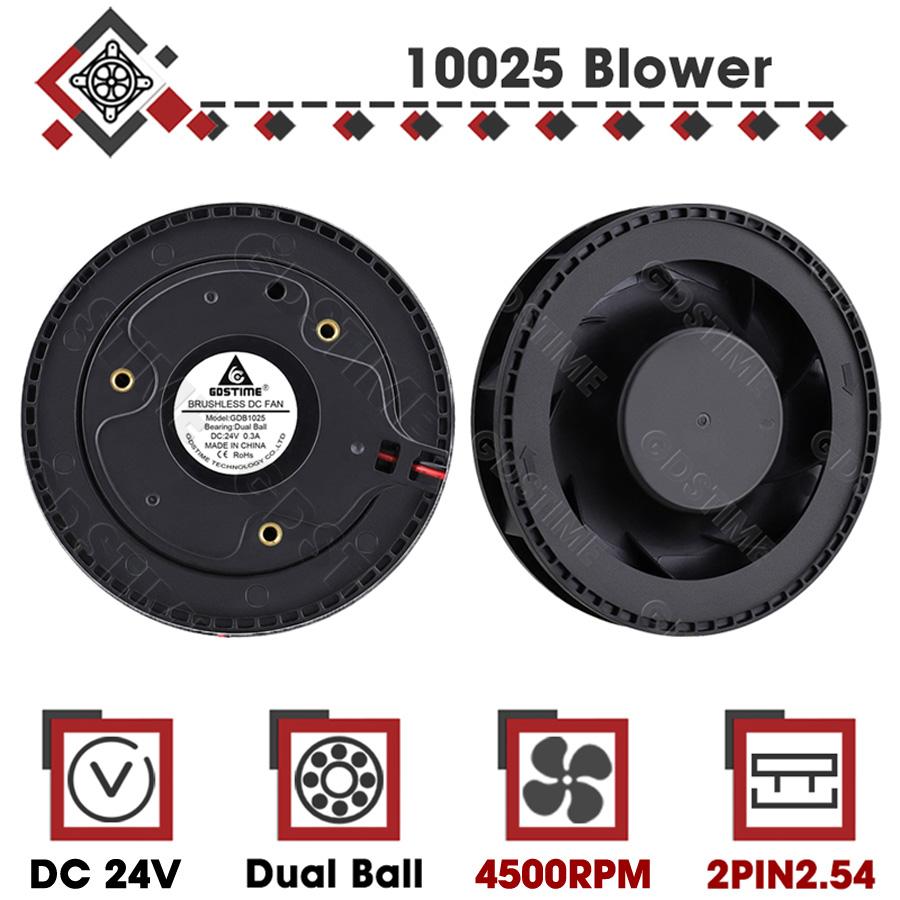1Pcs Gdstime DC 12V Fan 100mm 100mmx100mmx25mm New Centrifugal Turbo Cooler Fan 10cm 100x25mm Dual Ball Turbo Blower Fan