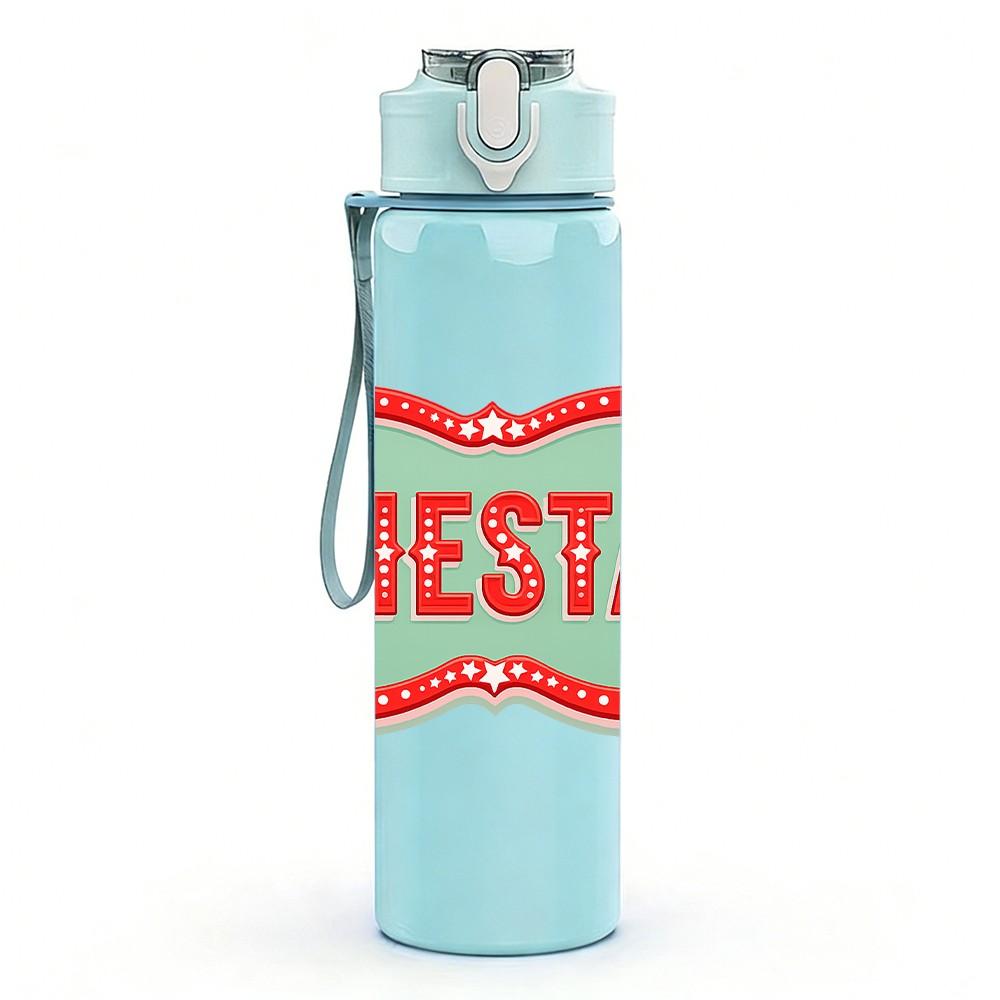 1PC Fiesta Red Vintage Badge Print 750ml Color Plastic Sports Water Bottle Leakproof Flip Straw Lid Suitable for Sports Office Home Use