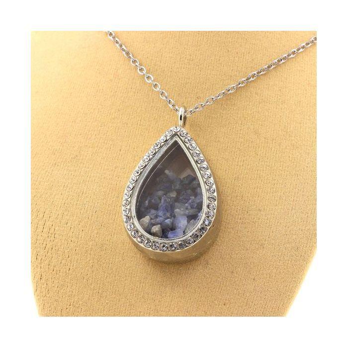 Pierres et Minéraux. Collier Benitoite brut. Modèle goutte.