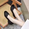Mesh Single Shoes Women's Bow Shallow Mouth Round Head Two Kinds of Height Black Mesh Shoes Women