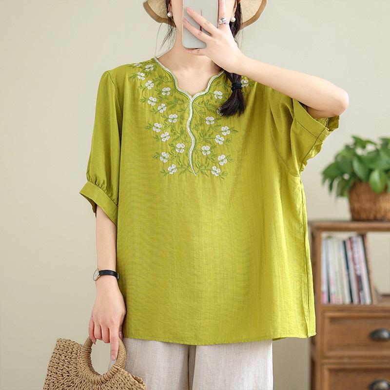 Винтажная повседневная свободная летняя футболка с короткими рукавами и цветочным принтом, топы, женская футболка