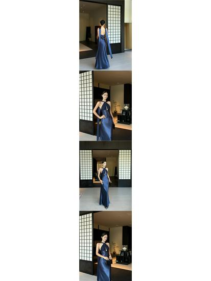 VENUIE French-Style Halter Neck Evening Gown - Women's Light Formal Party Dress
