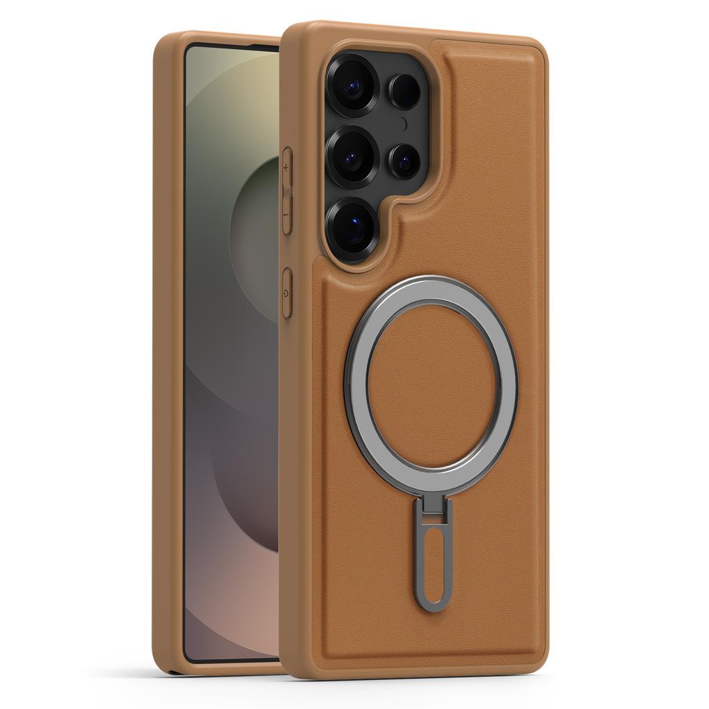 Suitable for Samsung S25ultra Powerful Magnetic Suction Mobile Phone Case S24 Metal Bracket S23plus Anti Fall Leather Case