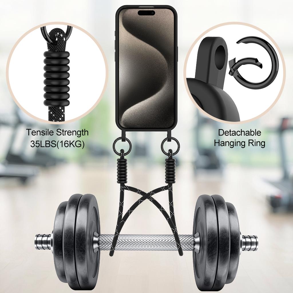 For iPhone 15 Pro Max Liquid Silicone Case Phone Back Cover with Card Holder and Short Strap