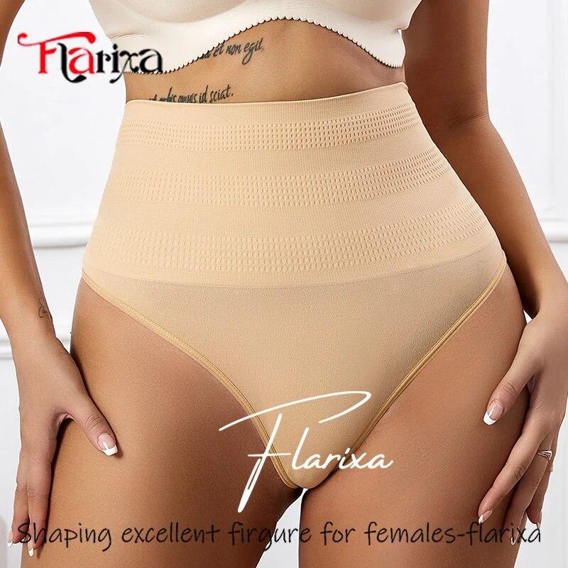 Flarixa High Waist Thong Seamless Shaping Briefs Sheath Slimming Panties Woman Flat Belly Breathable Tummy Control Underwear