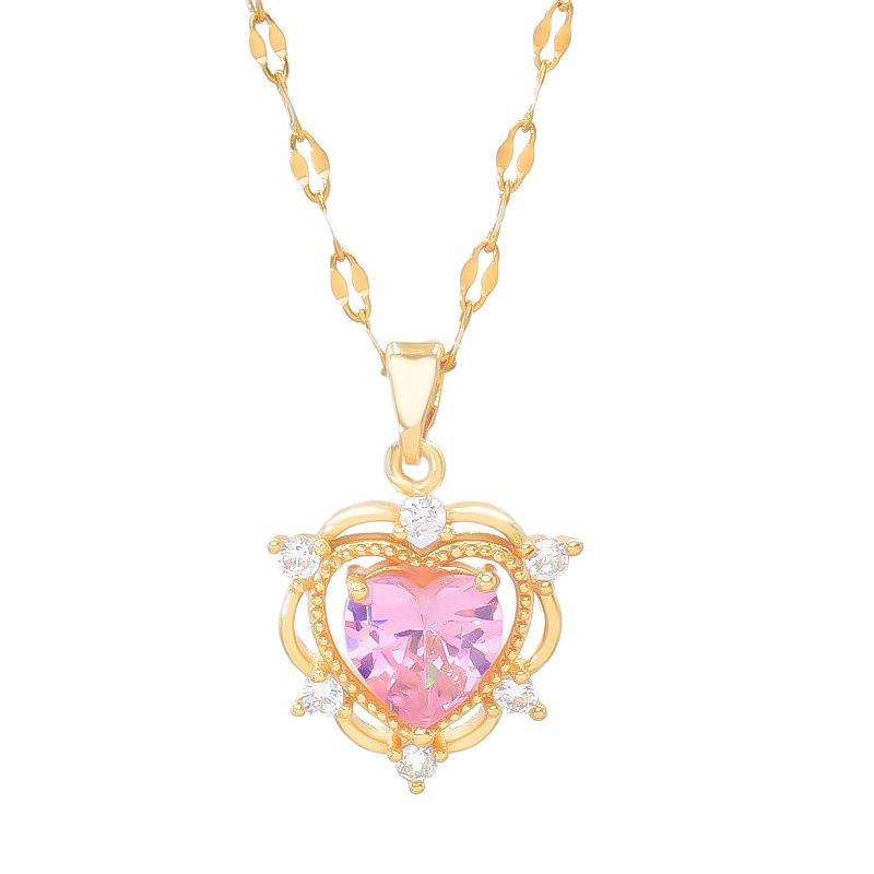 Розовый цирконий Любовное ожерелье Женское Легкая роскошь Простое Универсальное Инкрустированный кулон