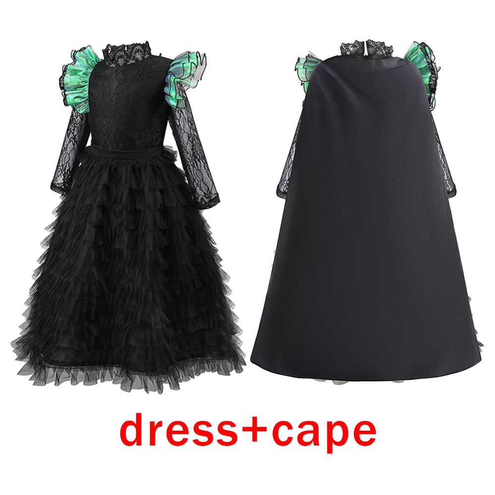 Elphaba Cosplay Dress Witch Costume For Girls Halloween Black Set With Cloak Christmas Birthday Party Long Dresses Princess Gown