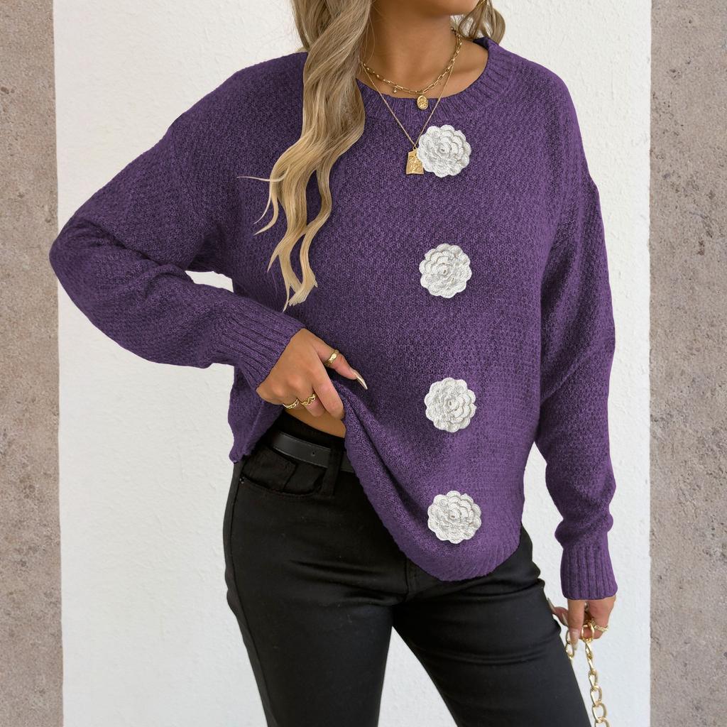 Women's T-Shirt Vintage Floral Print Round Neck Loose Long Sleeve Mid-Length Thumb Leak Top