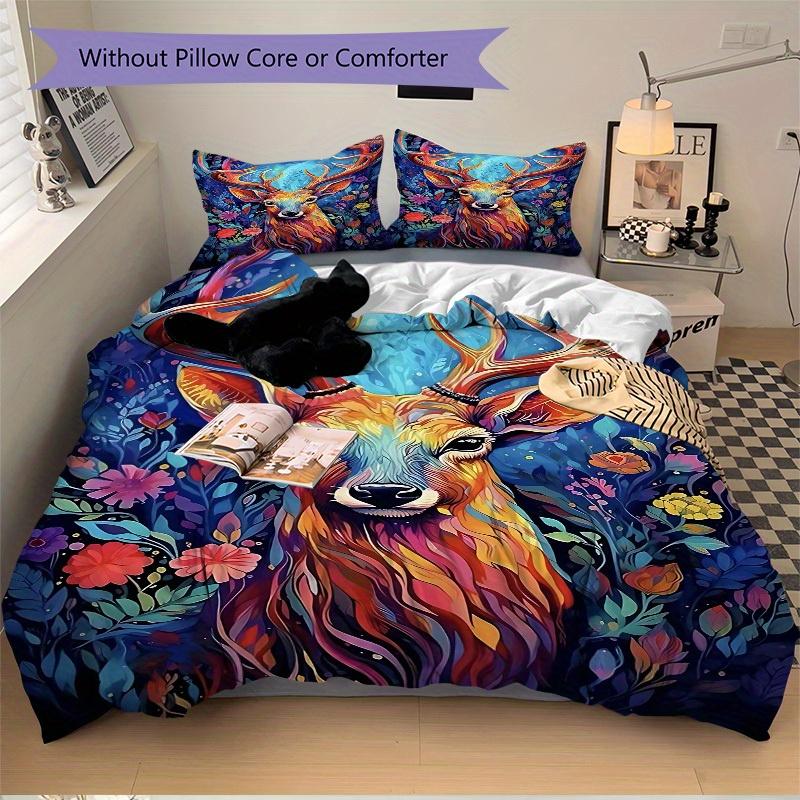 3pcs Deer Fantasy Bedding Cover Set, Fashion Classic Popular Print Bedding Set, Soft Comfortable, All - Season Use, For Bedroom112