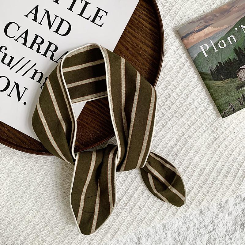 Headscarf Women's Pastoral Spring and Summer Fashion Colorful Retro Plaid Fabric Headband Pure Cotton Silk Scarf Decorative Small Scarf