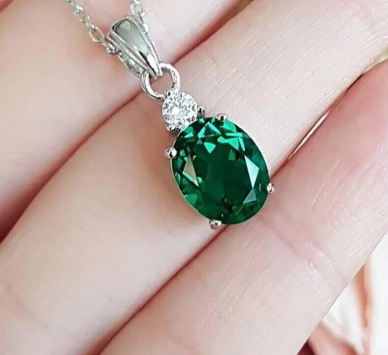 Зеленый изумруд Дизайнерское ожерелье Натуральный изумруд солитер Подарок на свадьбу для женщин