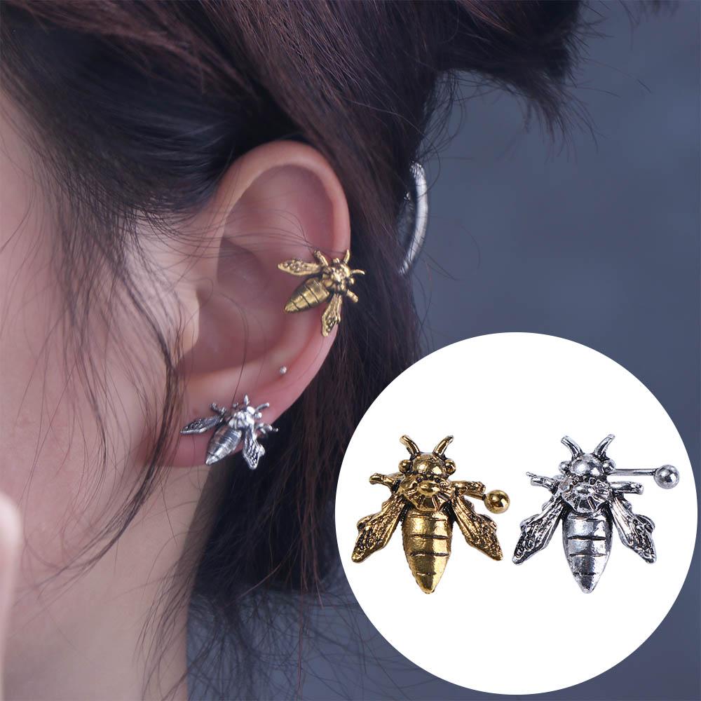 1 PC Bee Insect Gifts For Women Gold Silver Color Stud Earrings Jewelry Clip Earrings Ear Cuffs