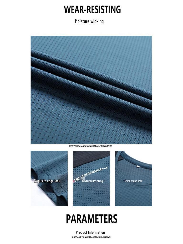 Men's Quick-Drying Short-Sleeve T-Shirt, Ice Silk, Elastic, Plus Size, Outdoor Sports, Casual Wear