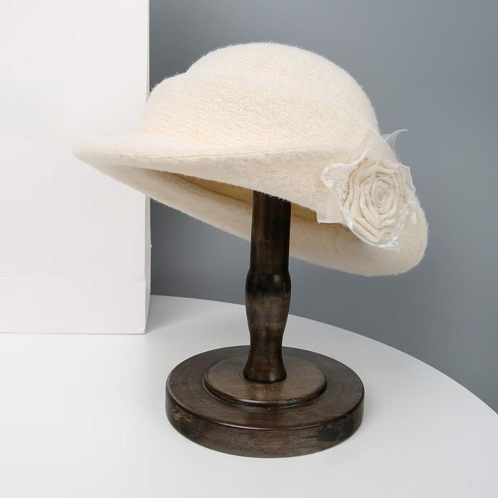 Floral Black Knitted Hat Lace Women Fisherman Hat Fashion Hepburn Style Topper Hat Wedding