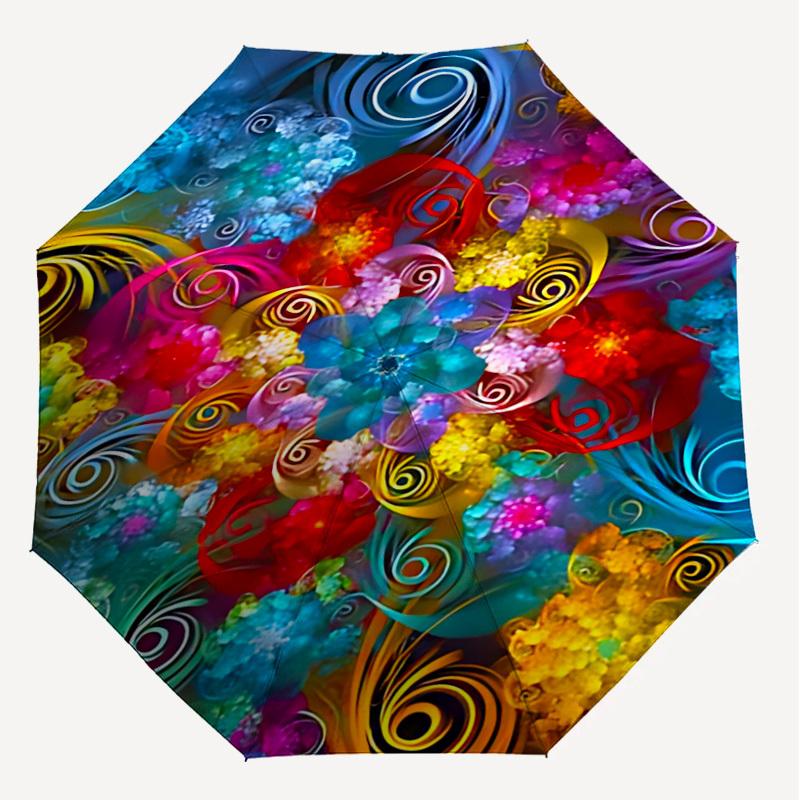 1PC Floral Swirls Automatic Open/Close Umbrella with Windproof, 8-Rib Sturdy Canopy, Durable Ribs, Fashionable Design, Outdoor Accessory, Fun Prin, Ho
