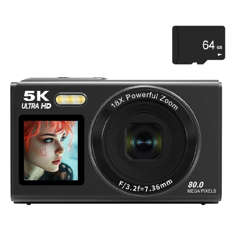 80MP Travel Camera 5K Double Screen Operation 18X Digital Zooming Function WiFi Connectivity Builts in Flashing