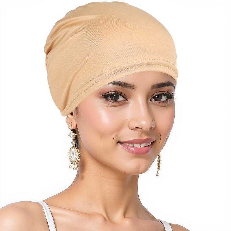 Womens Solid Color Hijab Cap Undercap Inner Cap Muslim Headwear Pull On Beanie All Seasons Comfortable Stretch
