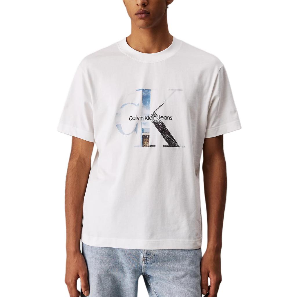 Calvin Klein Джинсовый принт Повседневная Удобная Трикотажная Футболка с Круглым Вырезом и Коротким Рукавом Мужские Футболки J30J327483-YAF