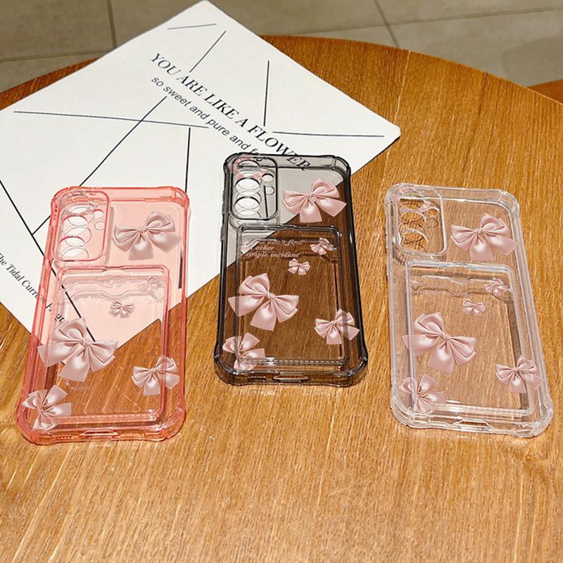 Простой бантовый принт слот для карт прозрачный мягкий силиконовый чехол для Samsung S25 Ultra S24 FE S23 S22 A56 A36 A16 A55 A06 A15 A26 тонкий противоударный чехол для телефона