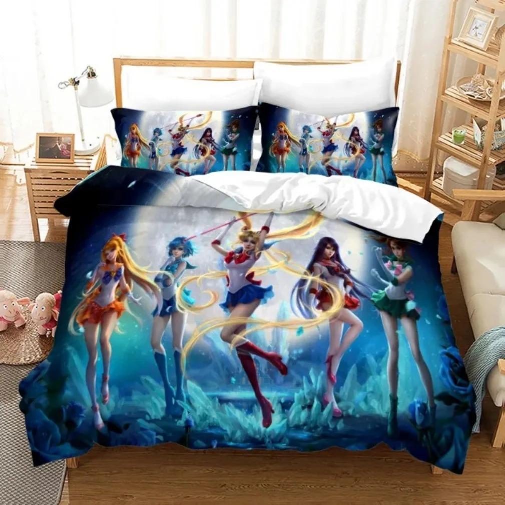 Комплект постельного белья Anime S-Sailor & M-Moon, пододеяльник, одеяло, комплект постельного белья, наволочка, размер King Queen Twin для мальчиков и девочек взрослых