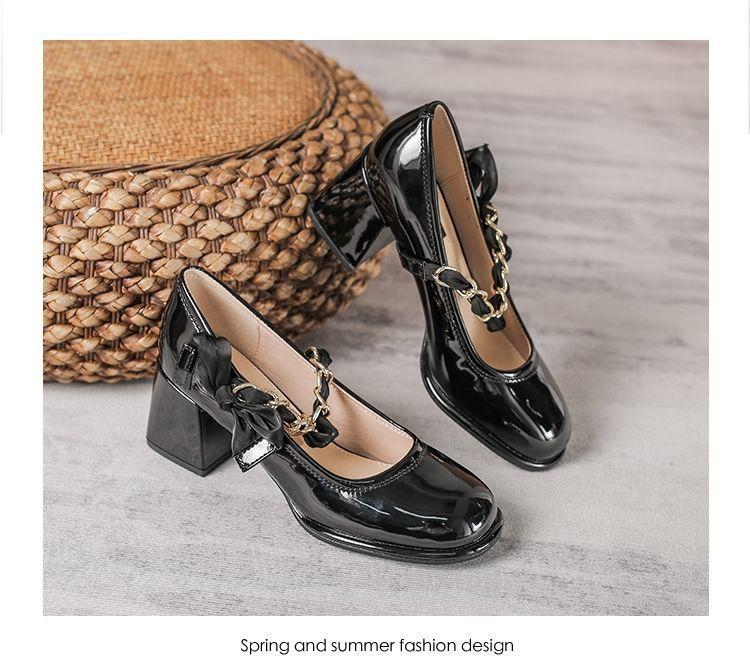 Туфли на толстом каблуке, женские, весна 2024, новые женские туфли Мэри Джейн из лакированной кожи, универсальные туфли на каблуке с неглубоким носком