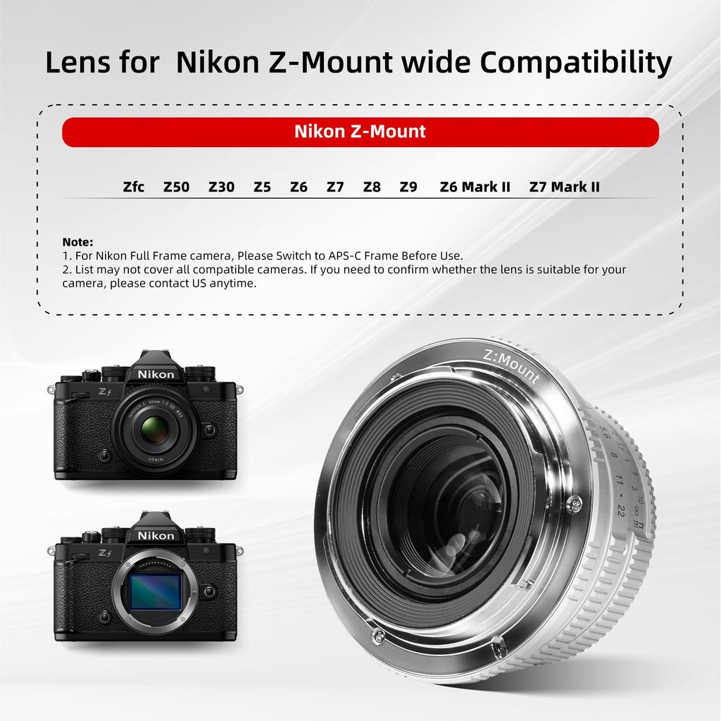 Pergear 25mm Interchangeable Large Manual Compact and Lightweight Camera Ideal for Everyday Street and Landscape Photography Nikon Z F1.7 Lens,