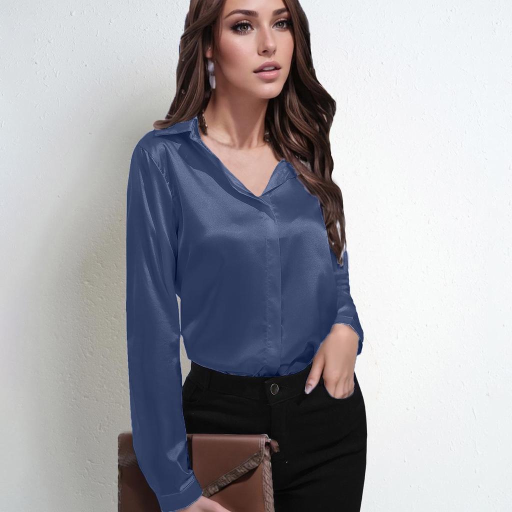 Элегантная атласная рубашка: Женский топ свободного кроя с одной пуговицей, длинным рукавом, в европейском и американском стиле для весны и лета.