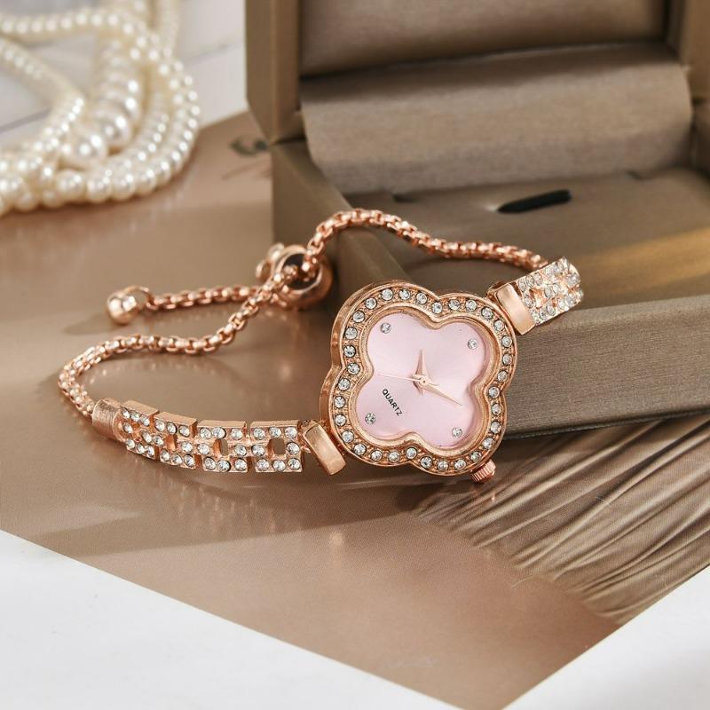 Браслет-часы Четырехлистный клевер Женский Инкрустированный бриллиантами Легкая роскошь Нишевый Высококачественный Темперамент Изысканный Женский браслет Женские часы