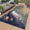 Vibrant white peacock and floral non-slip area carpet crystal velvet, large size, perfect for living room floor mats