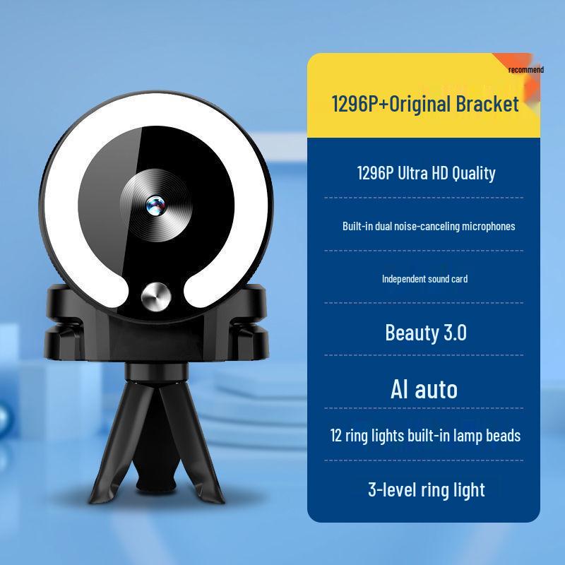 4K HD Webcam with Microphone & Beauty Fill Light for Laptops & Desktops