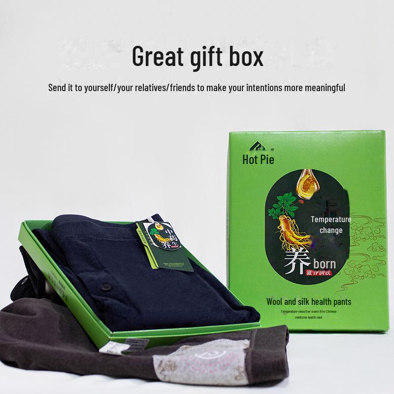 Men's Plus Size Warm Wool-Silk Thermal Knee-Pad Leggings with Temperature-Adjusting Waist Protector