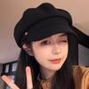 Beret Women's Autumn and Winter Versatile Black Face Showing Small Retro Duck Tongue Octagonal Hat Fashionable Big Head Hat