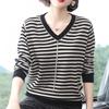Women's Spring and Fall Plus Size Knit Sweater Middle-aged Mother Thin Lapel Bottoming Shirt