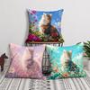 Oil Painting Style Anime Cat Cushion Cover Short Plush Soft DoubleSided Printing Pillow Case Cozy Sofa Bedroom Home Decor Gift