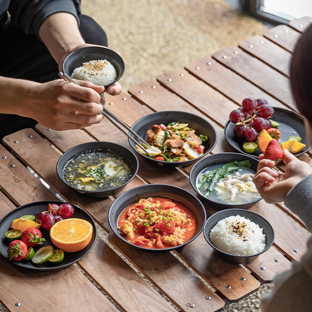 Набор посуды из нержавеющей стали с ти-покрытием, портативный набор посуды для кемпинга, пикника, барбекю и