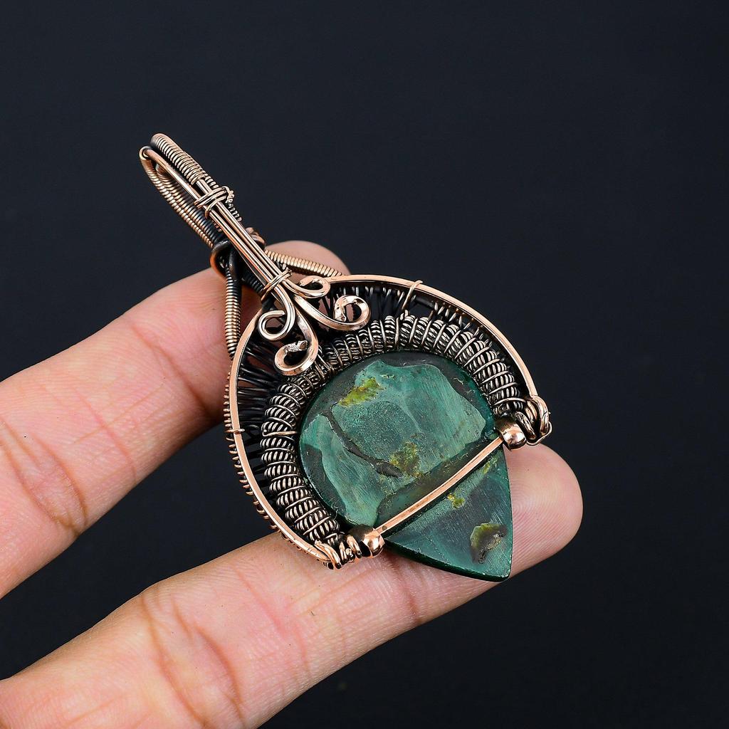 Malachite Gemstone Handmade Pure Copper Wire Wrapped Pendant Jewelry For Memorial Day