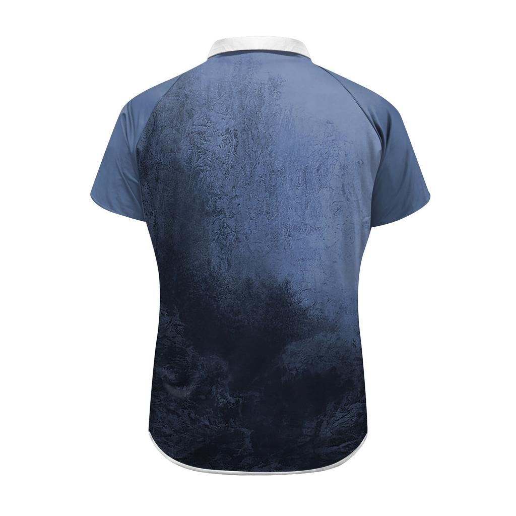 Men's Three Button Printed Lapel Short Sleeve Shirt Top