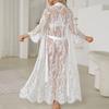 Ladies Nightgown Sexy Lace Splicing Homewear Bathrobe Cardigan Perspective Pajamas
