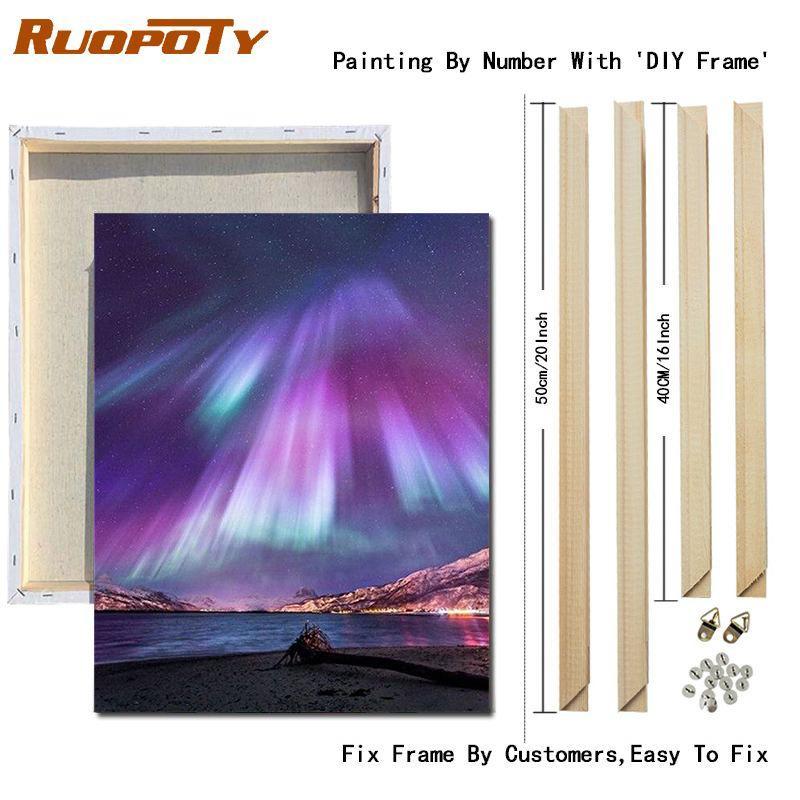 RUOPOTY Frame Picture Diy Painting By Numbers For Adults Green Aurora Landscape Canvas By Numbers For Home Decors Artwork