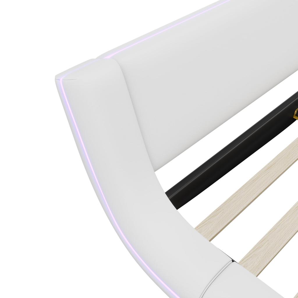 Polsterbett 160x200cm mit LED Beleuchtung, Bodenbett Doppelbetten mit Kopfteil und Lattenrost, Ohne Matratze