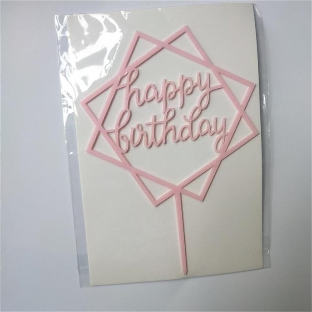 Ins New Happy Birthday Acrylic Cake Topper Pink Gold Cupcake Topper For Kids Gilrs Birthday Party Cake Decorations Baby Shower